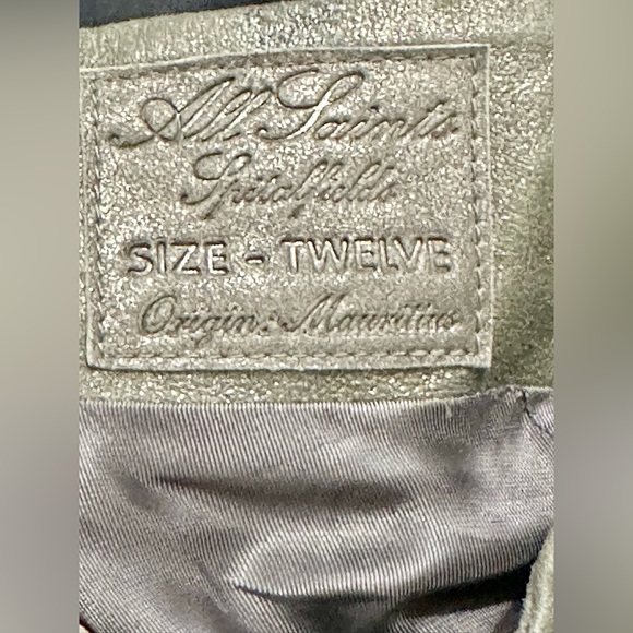 NWT All Saints Domore Bronze Gray Patina Genuine Lambskin Leather Bubble Skirt - Picture 4 of 8